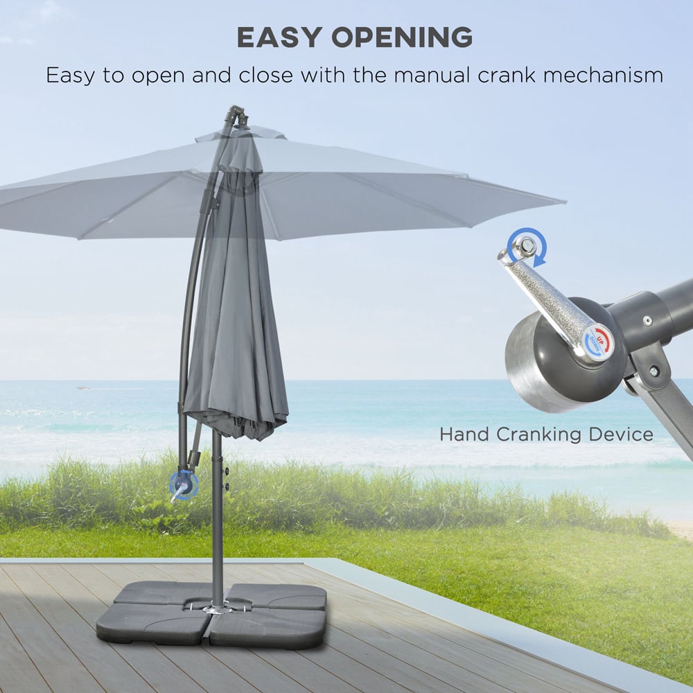 Outsunny Dark Grey Crank Handle Cantilever Banana Parasol with Cross Base 3m Image 4