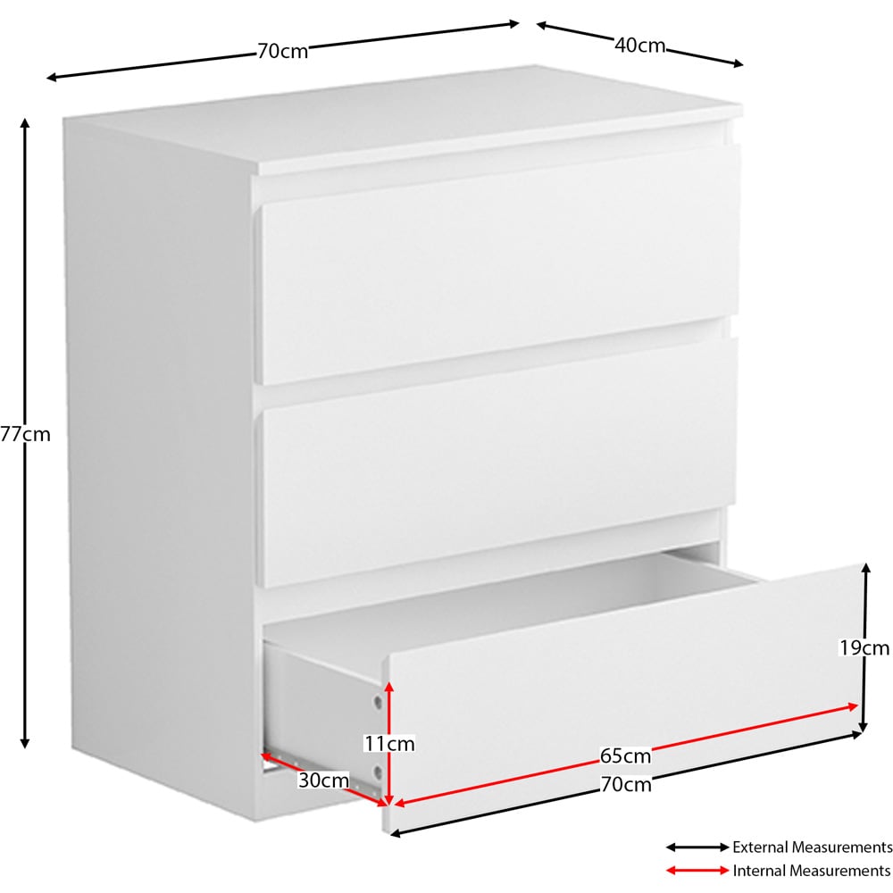 Vida Designs Denver 3 Drawer White Chest of Drawers Image 8