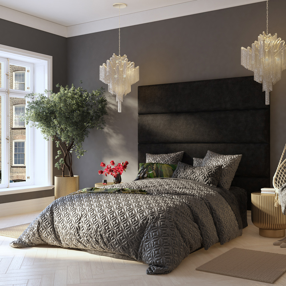 Aspire Furniture Llewelyn-Bowen Luxury Charcoal Kimiyo Linen Wall Mounted Headboard 45cm Image 8