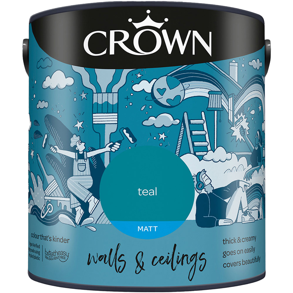 Crown Walls & Ceilings Teal Matt Emulsion Paint 5L Image 2