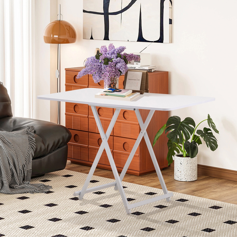 Living and Home 4 Seater White Foldable Dining Table Image 6