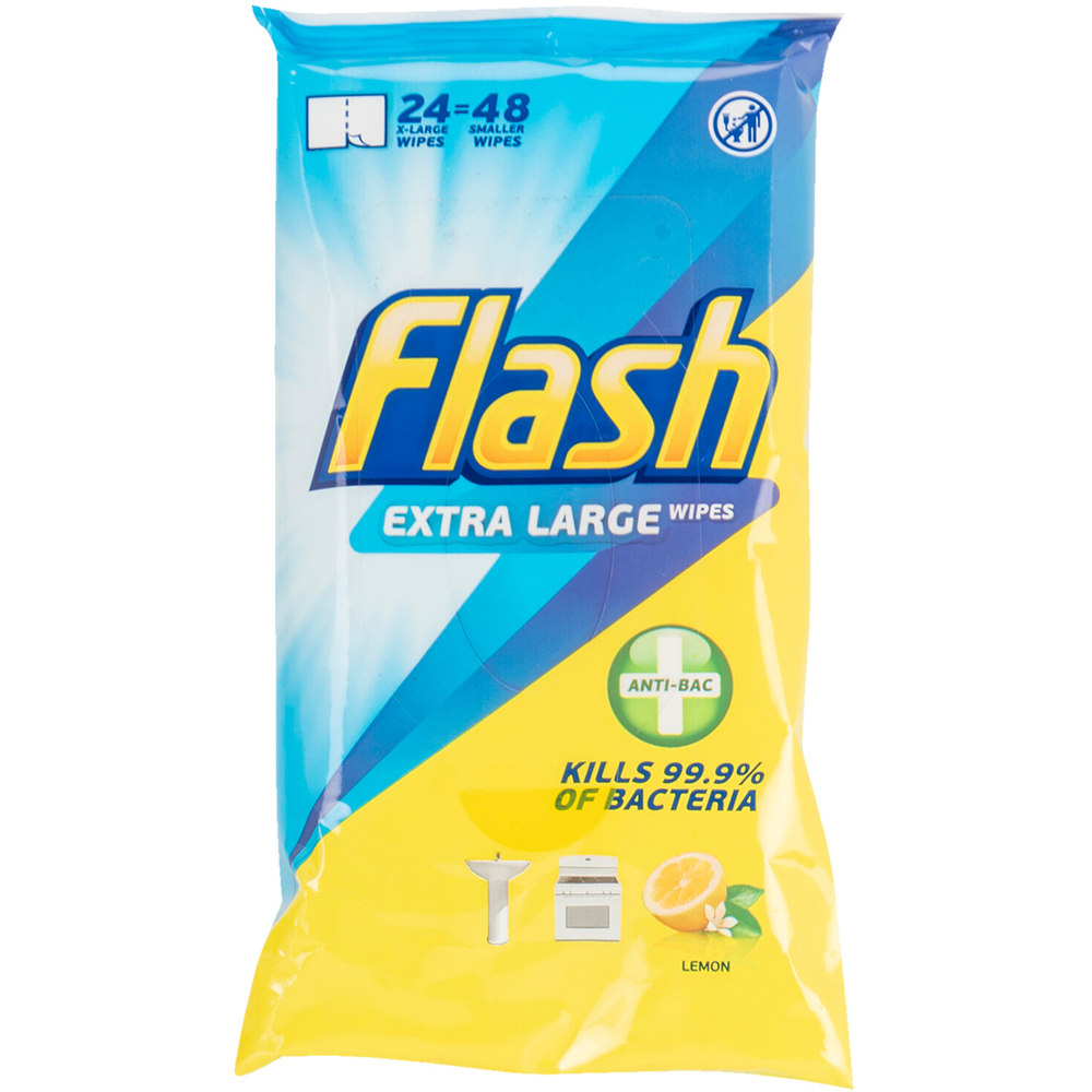 Flash Lemon Anti Bacterial Extra Large Cleaning Wipes 24 Pack Image
