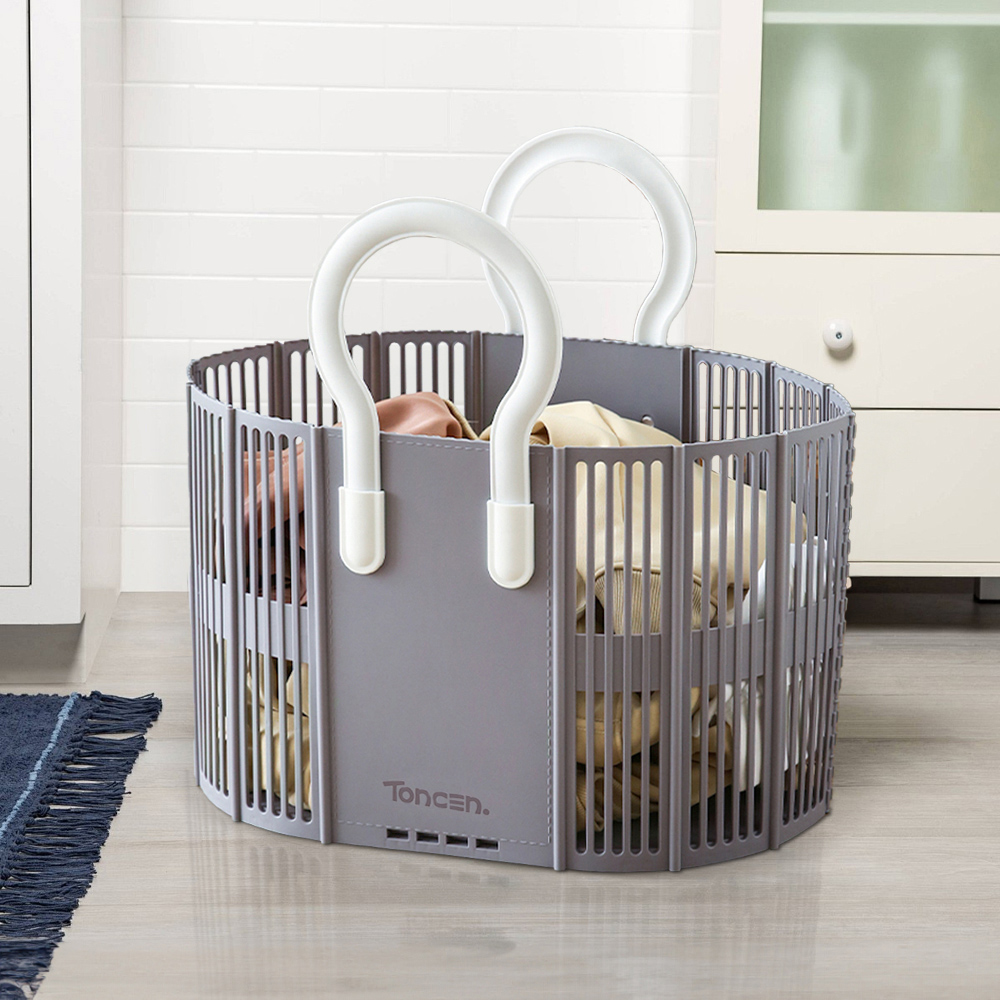 H&O Direct Grey Folding Plastic Laundry Basket with Handles 20L Image 2