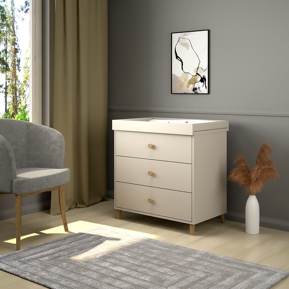 Shefa 890 3 Drawer Cashmere Beige Kids Changing Dresser Image 5