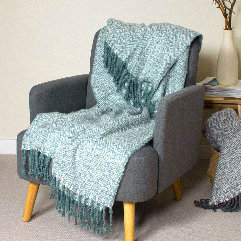 furn. Teal Weaver Herringbone Throw Image 2