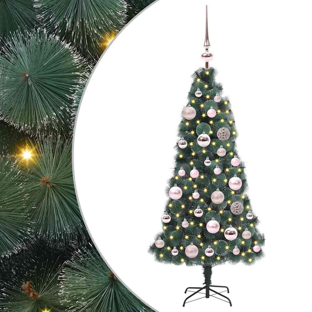vidaXL Pre-Lit Pink Baubles Green Artificial Christmas Tree 4ft Image 2