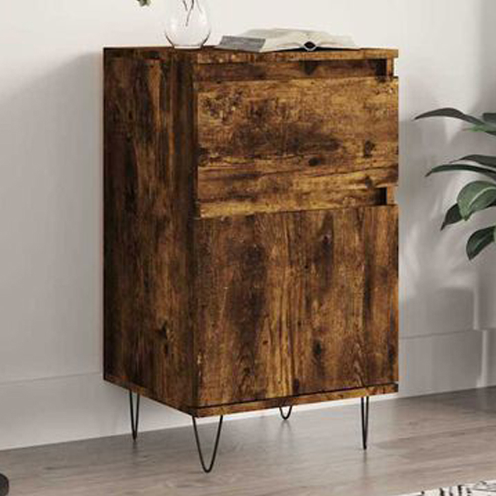 vidaXL Single Door Single Drawer Smoked Oak Sideboard Image 1