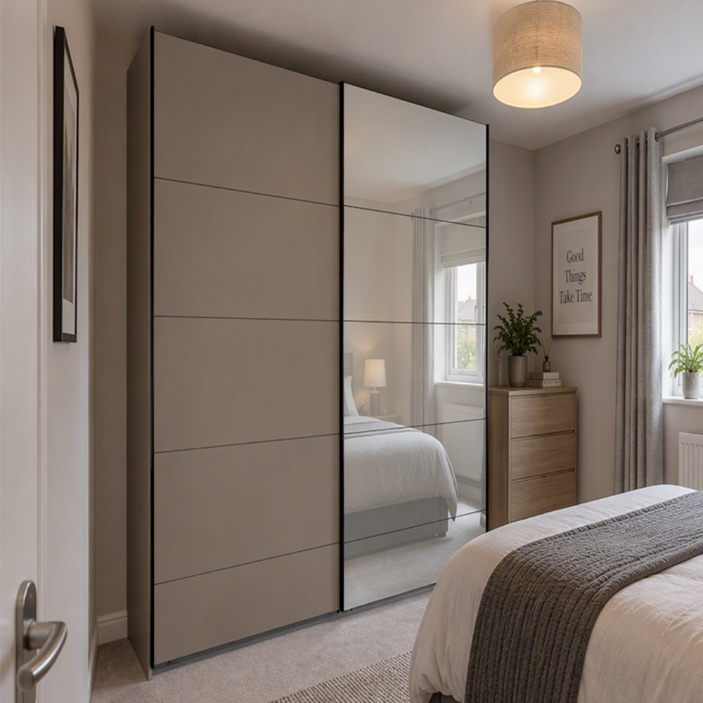 TJ'S Dublin 2 Sliding Door Grey Wardrobe Image 1