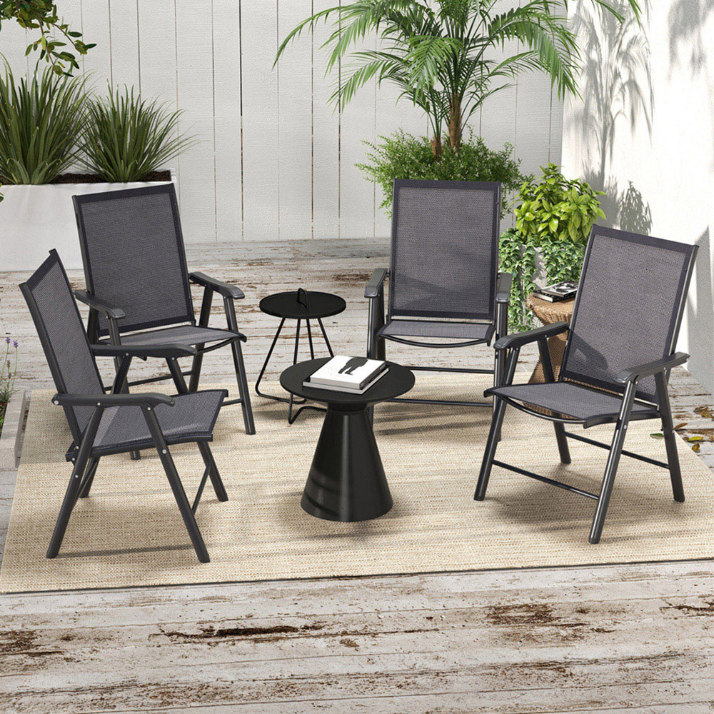 Outsunny Grey Garden Armchairs Folding Furniture Set of 4 Image 1