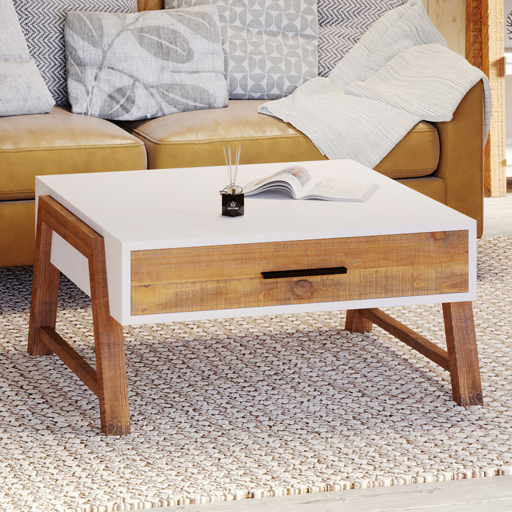Baumhaus Trinity Single Drawer White and Brown Coffee Table Image 5