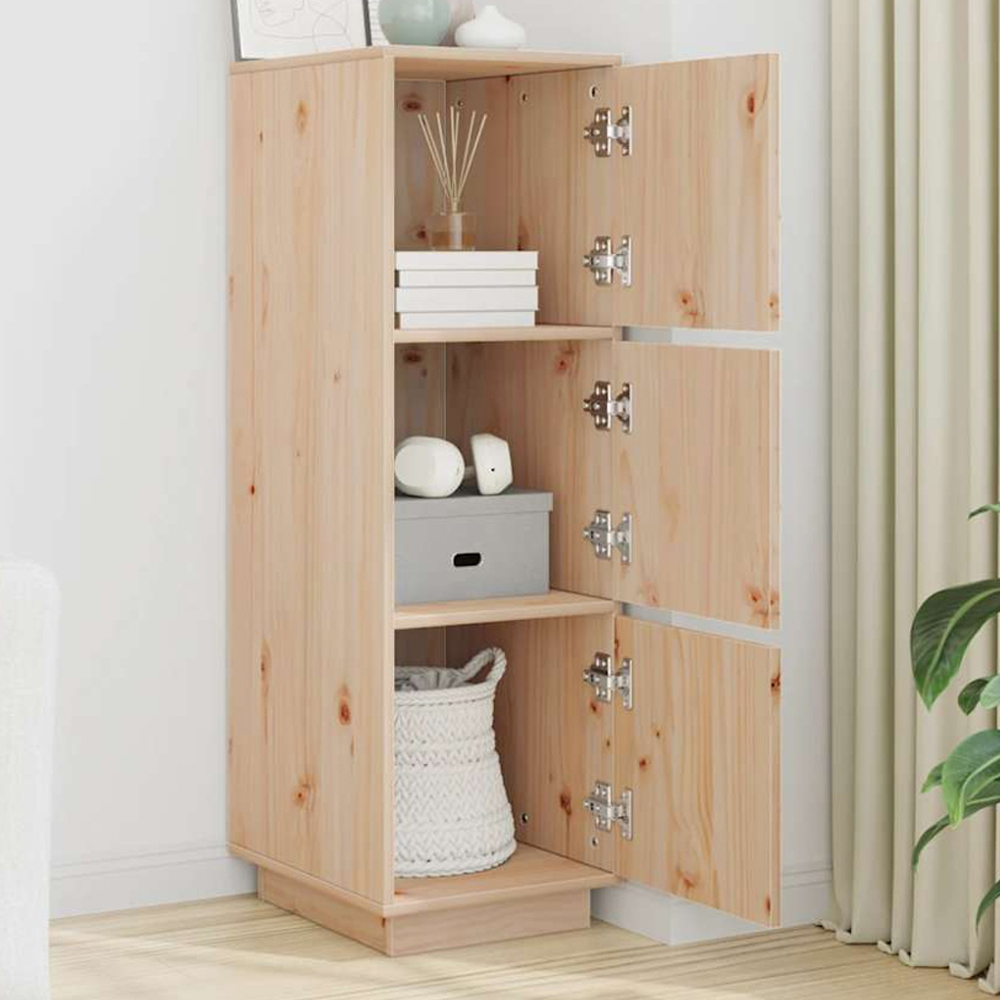 vidaXL 3 Door Natural Solid Pine Wood Highboard Image 1