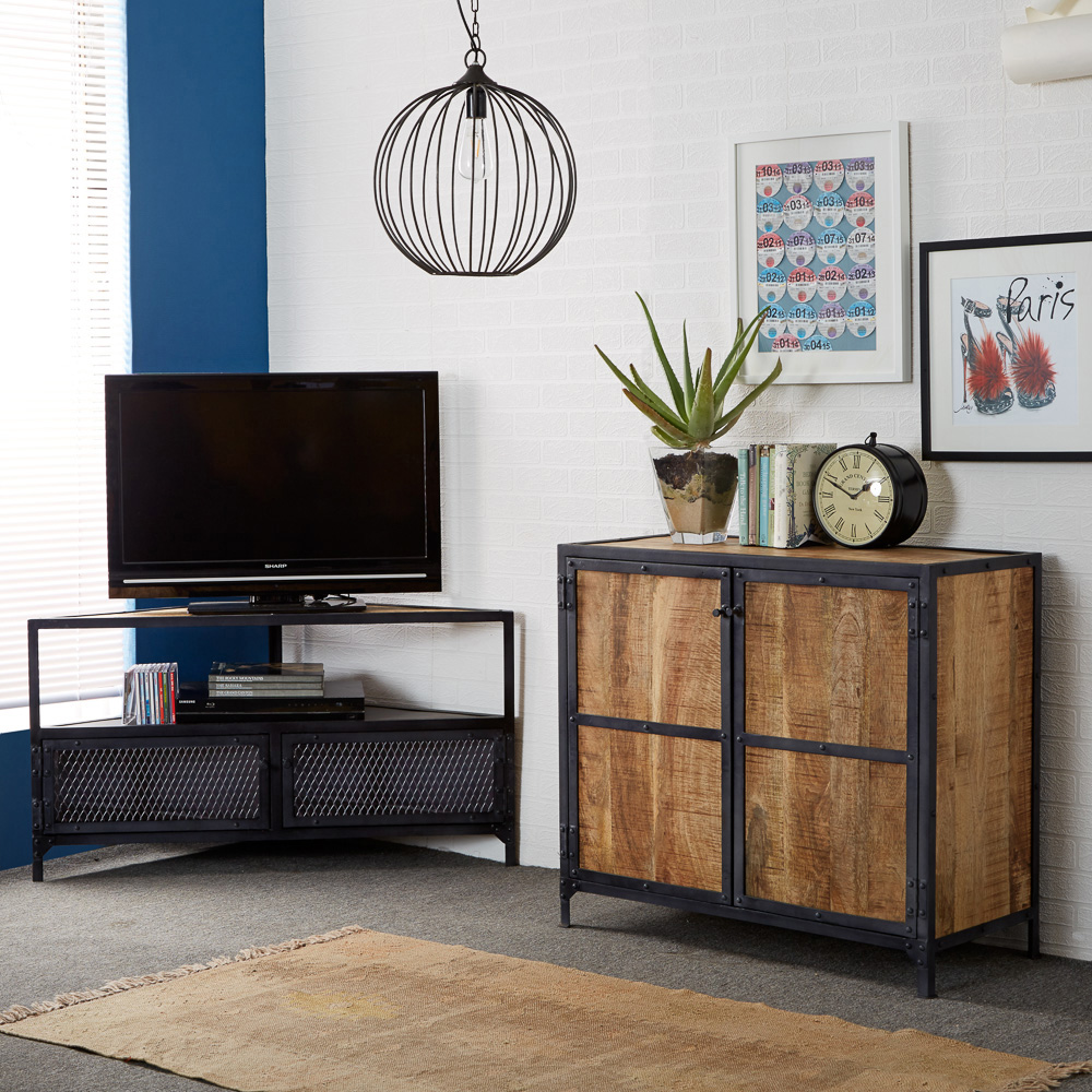 Brooklyn Akos 2 Door Single Shelf Wooden Corner TV Unit Image 3