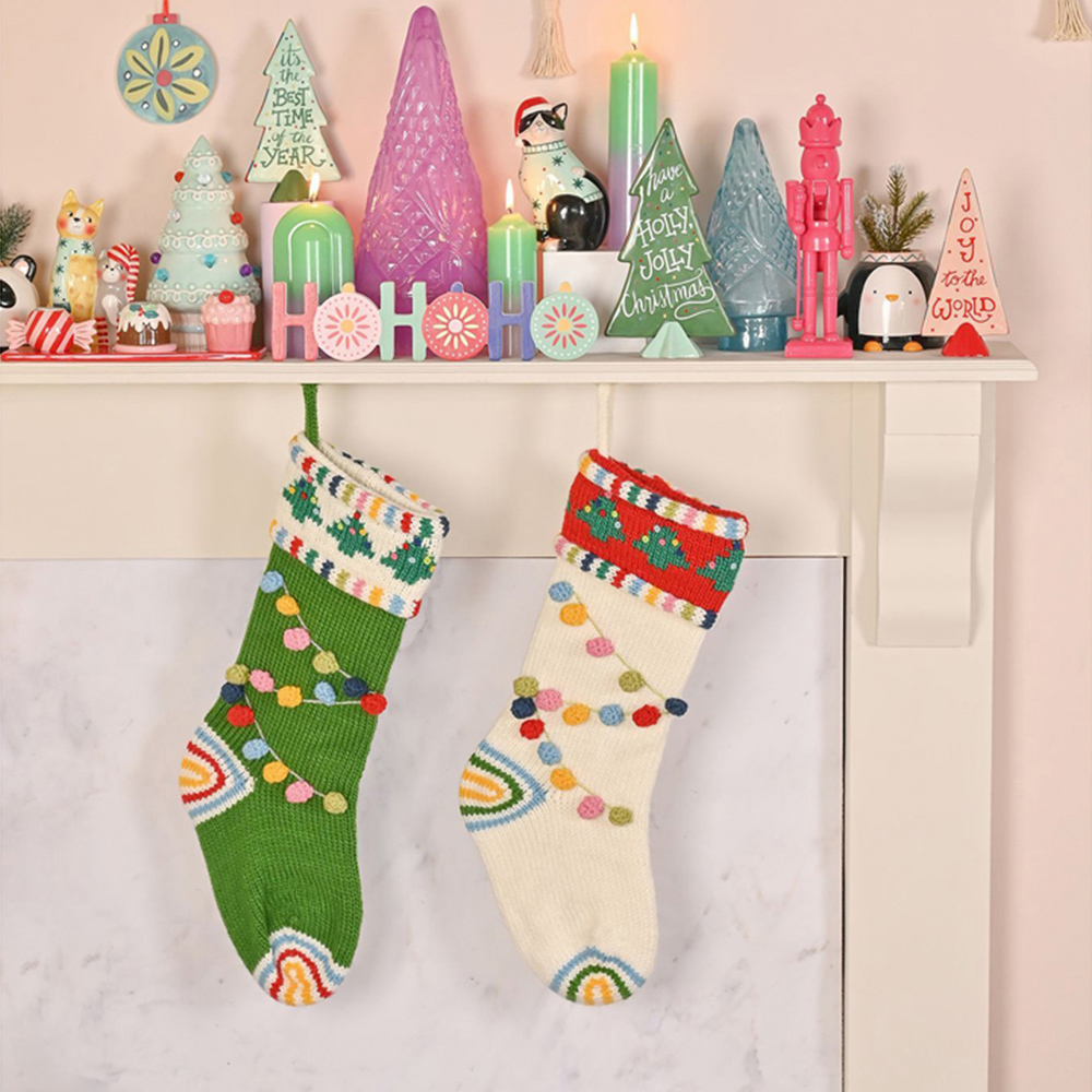 The Christmas Gift Co White Pom Pom Christmas Stocking Image 2