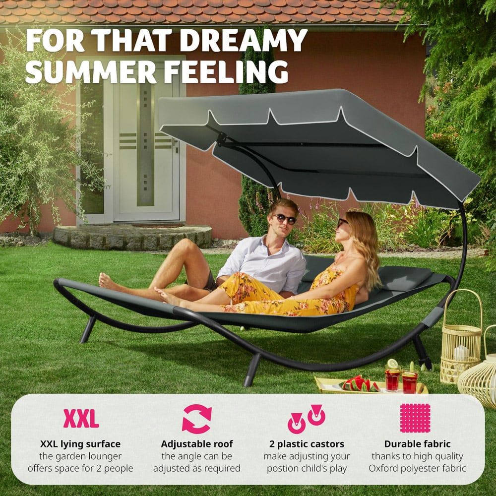 tectake Livorno 2 Seater Black and Grey Adjustable Sun Lounger with Wheels Image 3
