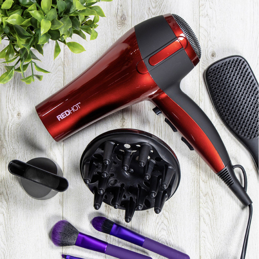 Red Hot Red Professional Hair Dryer with Diffuser Image 2