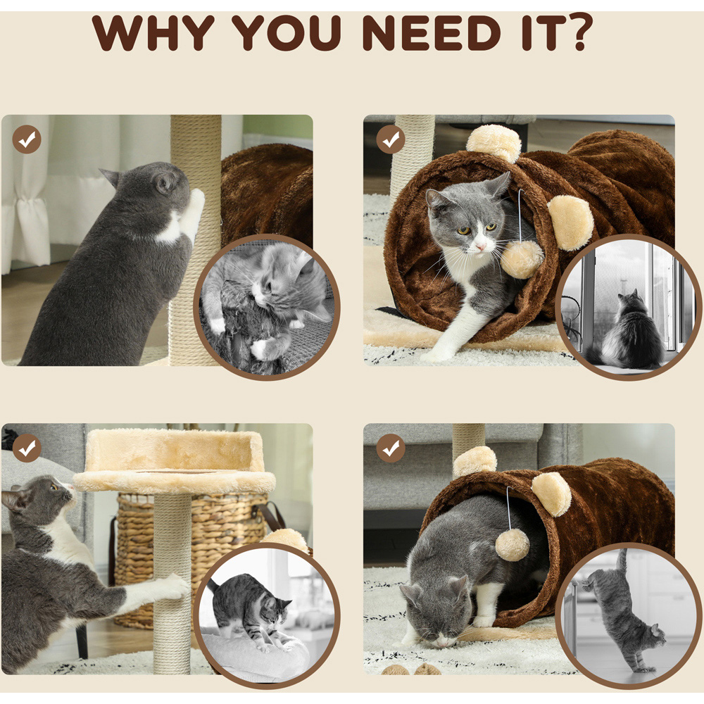PawHut Dark Brown Cat Tunnel tree Image 6