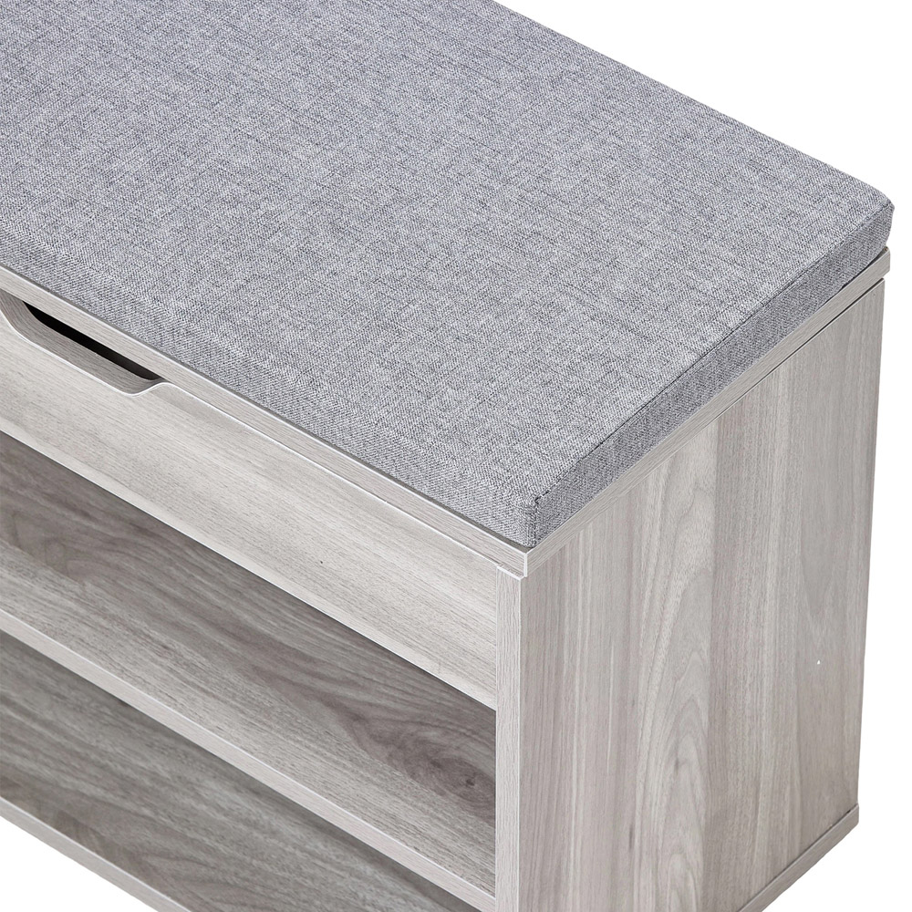 Living and Home 2 Open Shelf Grey Linen Shoe Bench with Lift-Up Lid Image 4