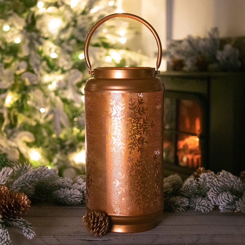 St Helens Luxform 24 LED Golden Snowflakes Lantern Image 2
