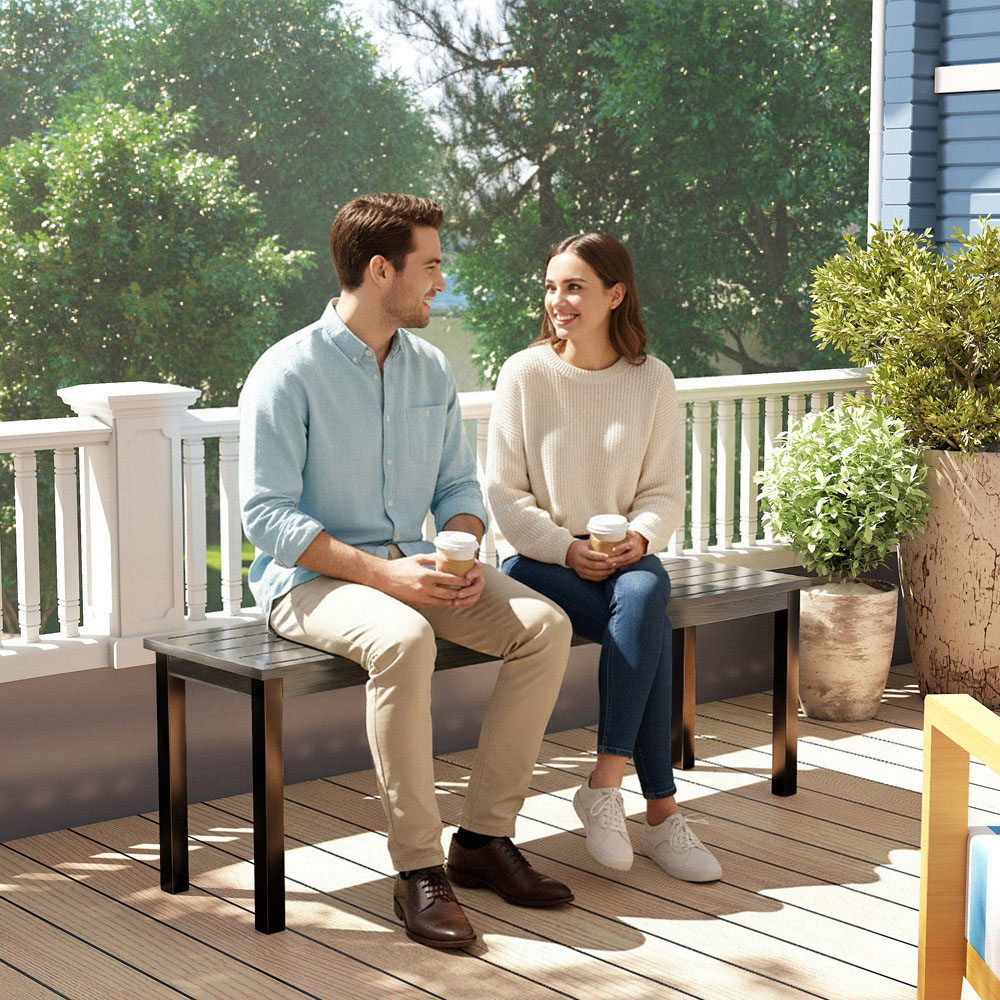 Outsunny 2 Seater Grey Metal Multipurpose Garden Bench with Wood-Effect Slatted Seat Image 2