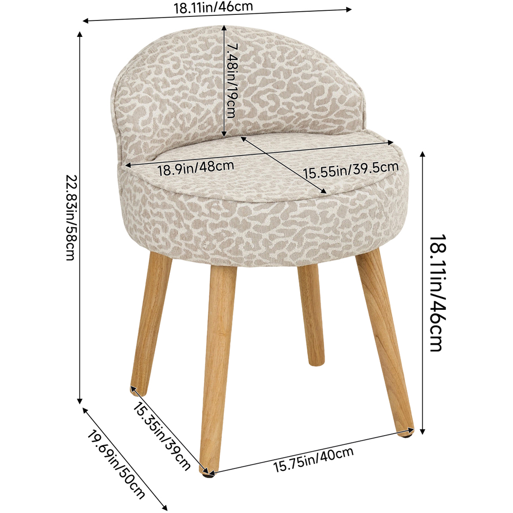 Living and Home Leopard Print Chenille Low Backrest Vanity Stool Image 9