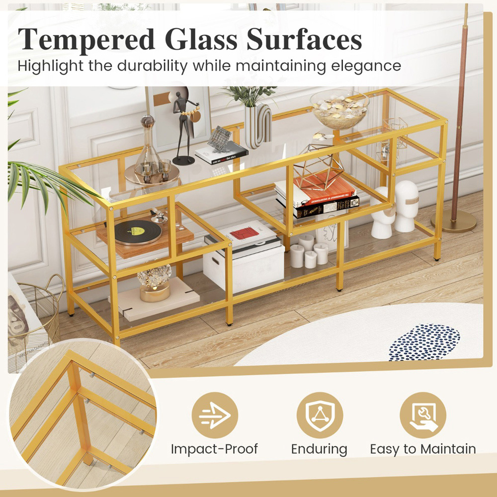 Costway 4 Shelf Golden TV Unit Image 5