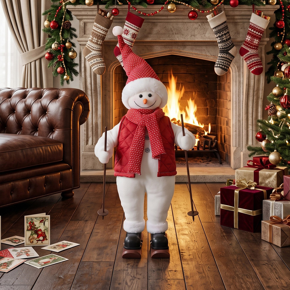 HOMCOM Singing and Skiing Santa Claus with Ski Board and Poles Christmas Decoration 2ft Image 5