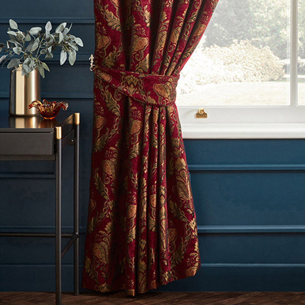 Paoletti Shiraz Burgundy and Brown Floral Jacquard Pencil Pleat Curtain 168 x 229cm Image 3