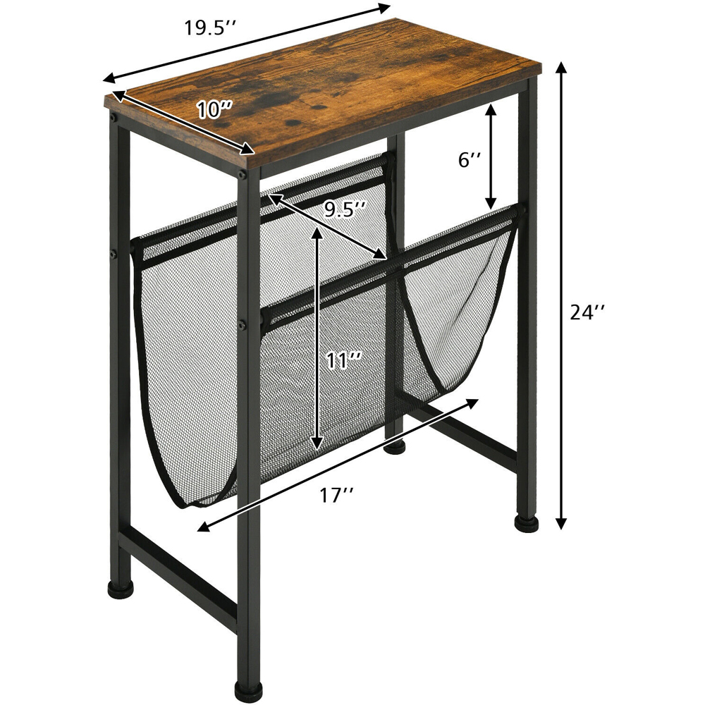 Costway Narrow End Table with Mesh Magazine Holder Image 9