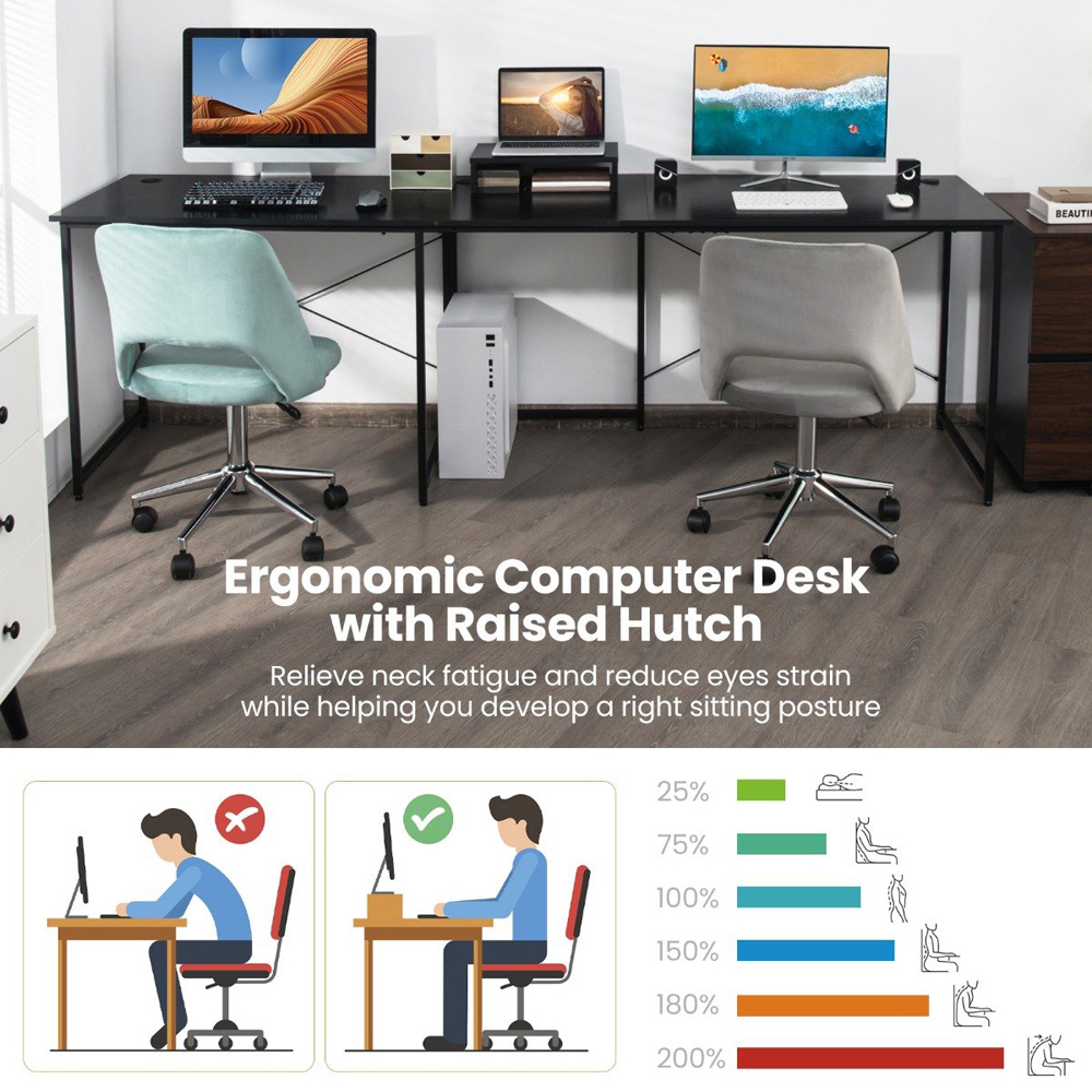 Costway Black Reversible Corner Study Workstation with Monitor Stand Image 4