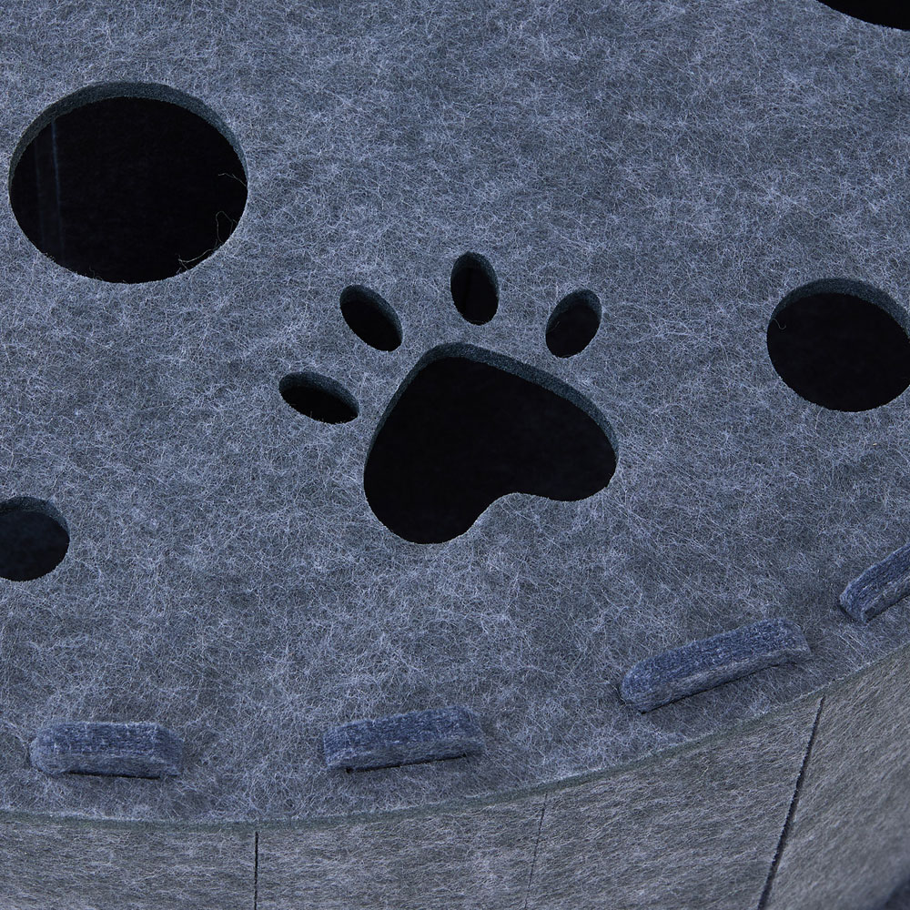 H&O Direct 2-Tier Grey Donut Shape Round Felt Cat House Image 4