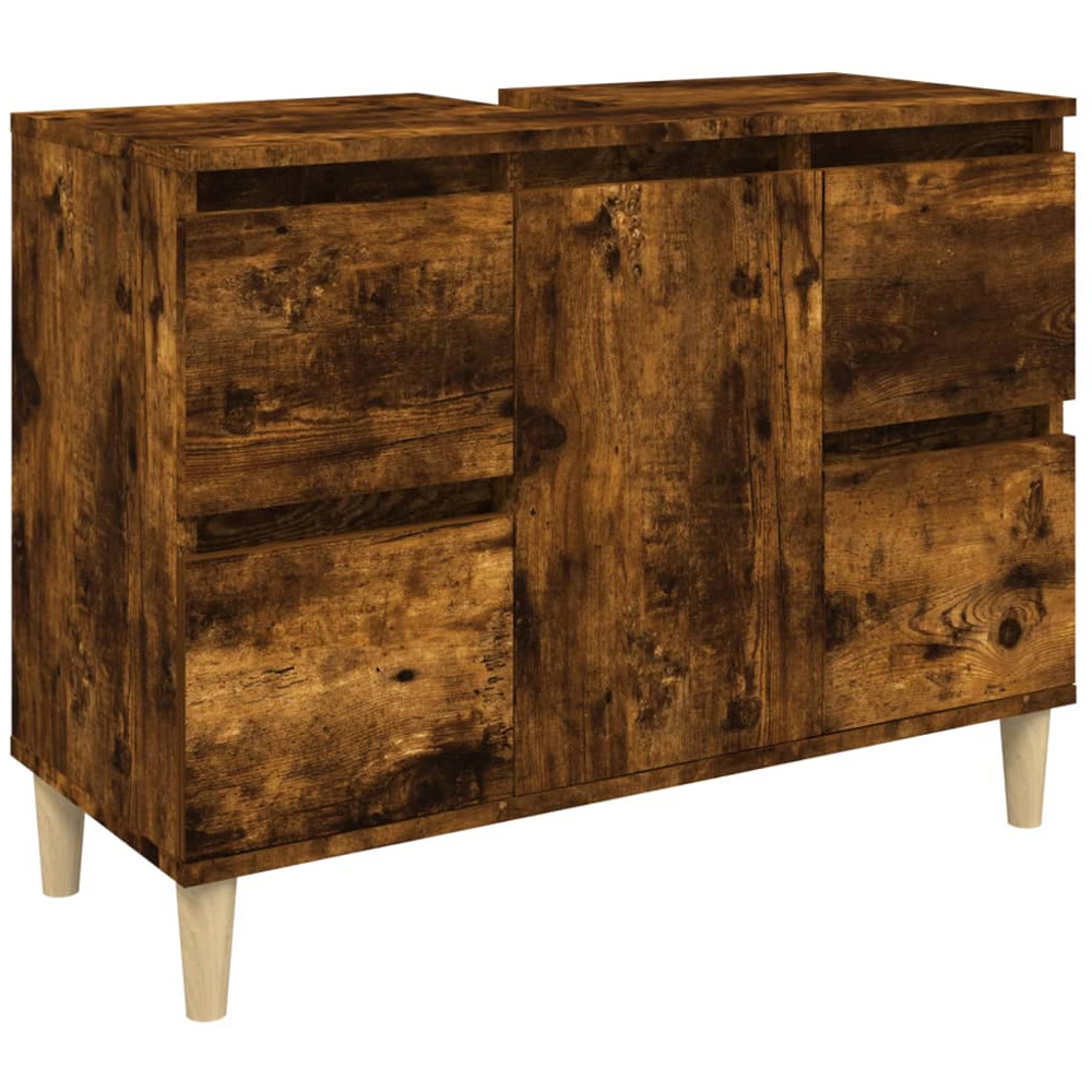 vidaXL Single Door 4 Drawer Smoked Oak Washbasin Cabinet Image 2