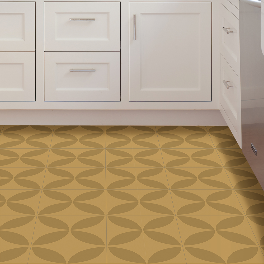 Floorpops Vete Mustard Geometric Peel and Stick Floor Tile 30.5 x 30.5cm 10 Pack Image 1