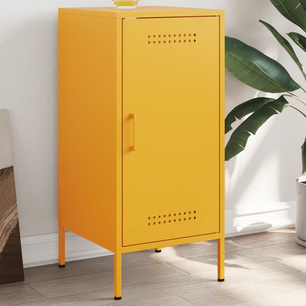 vidaXL Single Door Mustard Yellow Steel Sideboard Image