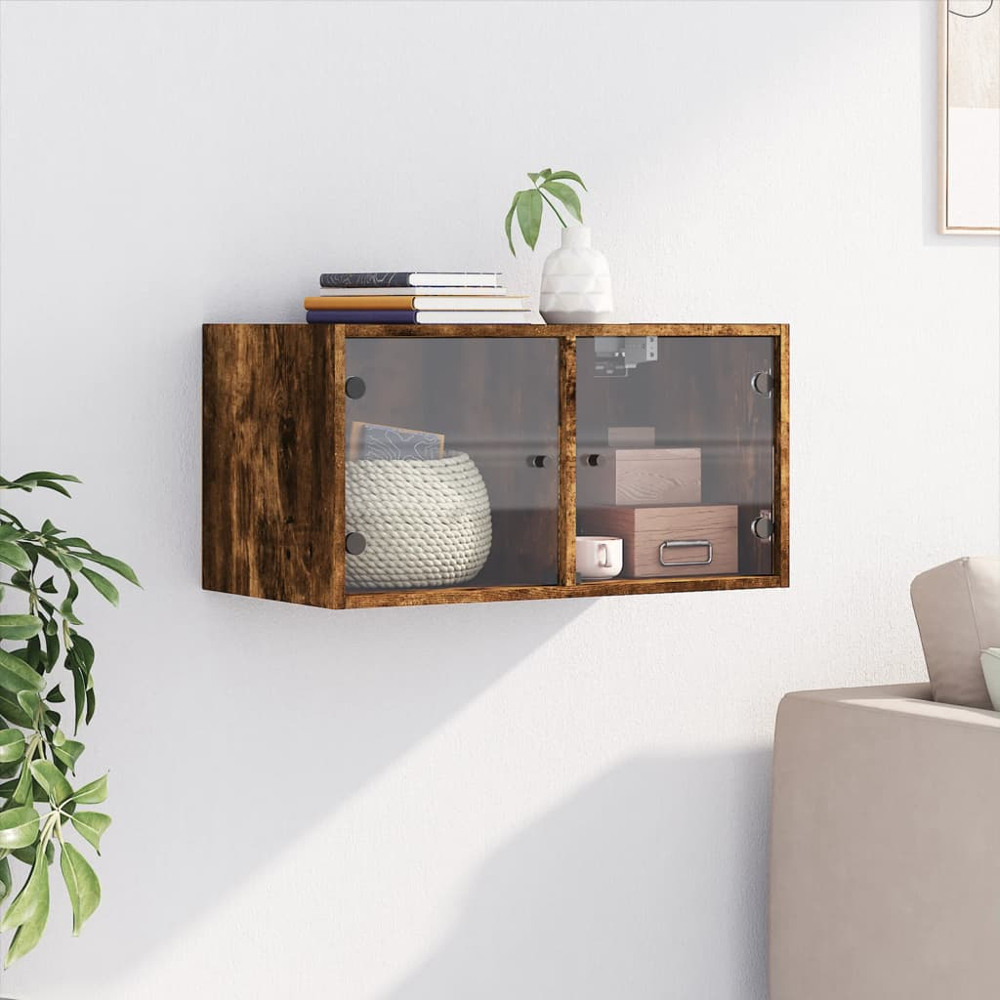 vidaXL 2 Door Smoked Oak Glass Wall Cabinet Image 3