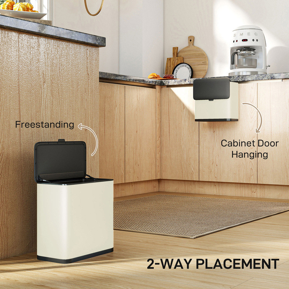 HOMCOM Cream Under Sink Hanging Kitchen Bin with Stay-Open Lid 8L Image 4
