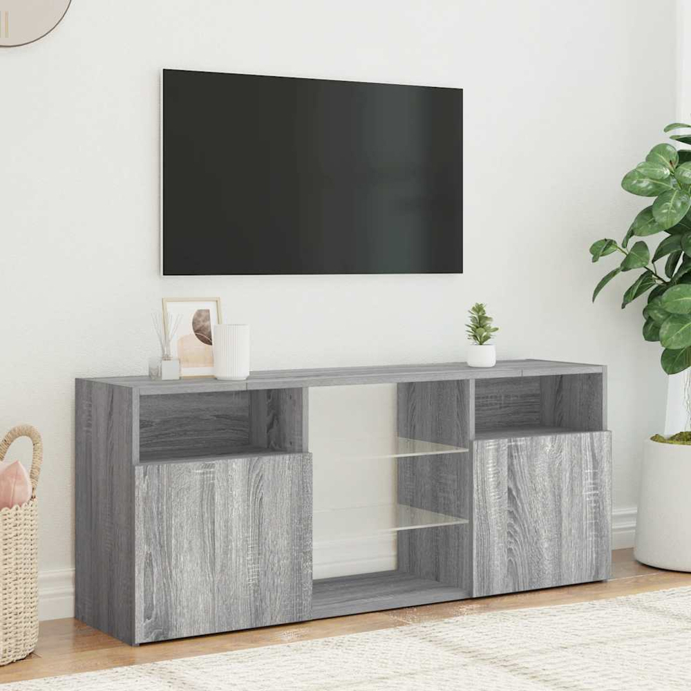 vidaXL 2 Door 5 Shelf Grey Sonoma TV Cabinet with RGB LED Lights Image 9