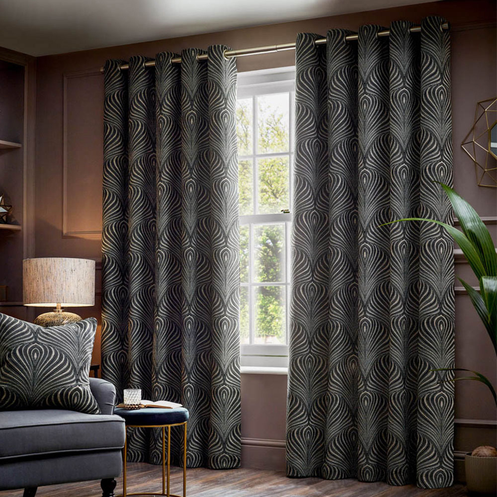 Paoletti Gatsby Black Jacquard Eyelet Curtain 117 x 137cm Image 1
