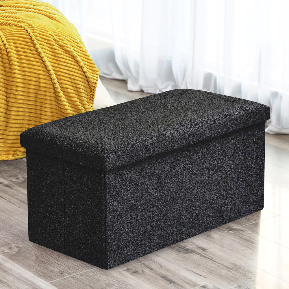 Homerepublic Black Boucle Fabric Foldable Storage Box 76 x 38cm Image 2