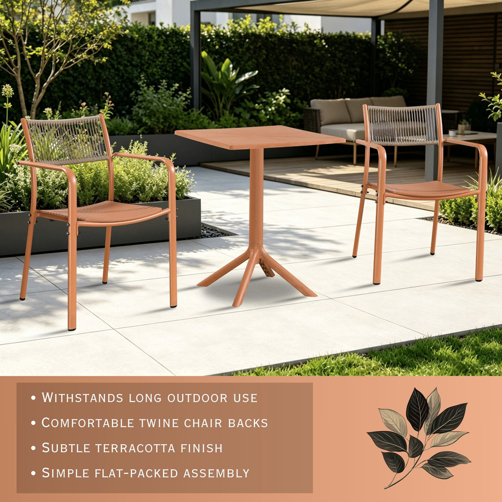 Core Products 2 Seater Terracotta Rope Back Effect Square Plastic Table Garden Bistro Set Image 7