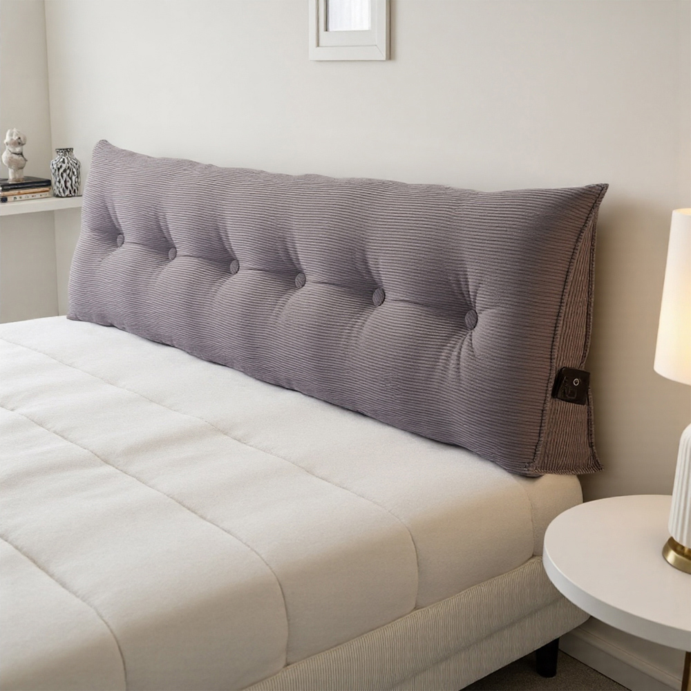 Living and Home Dark Grey Corduroy Wedge Headboard Pillow with Side Pocket 180 x 50cm Image 2