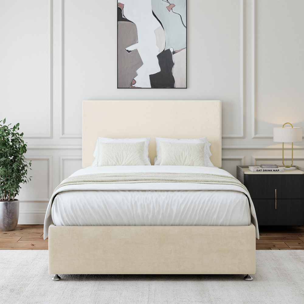 Bedmaster Small Double Cream Naples Linen Divan Base with Valencia Headboard Image 3