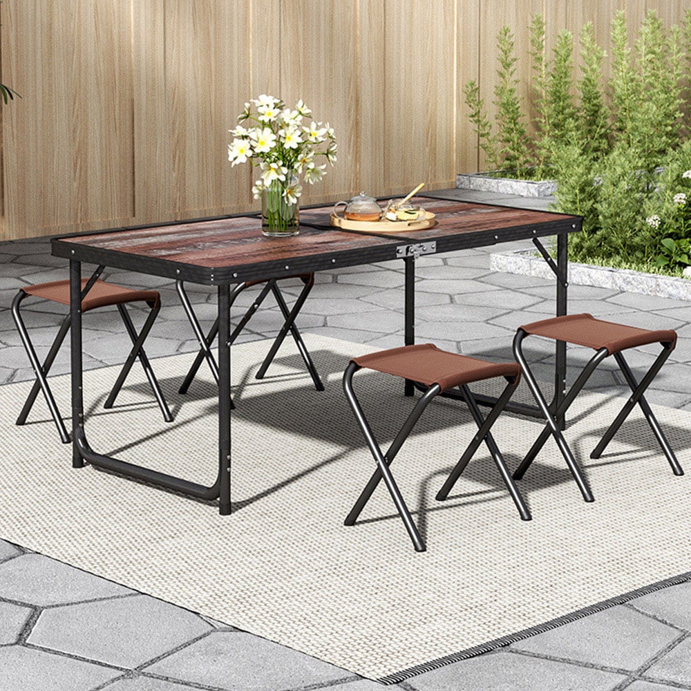 Living and Home 4 Seater Foldable Outdoor Picnic Table with Parasol Hole Image 1