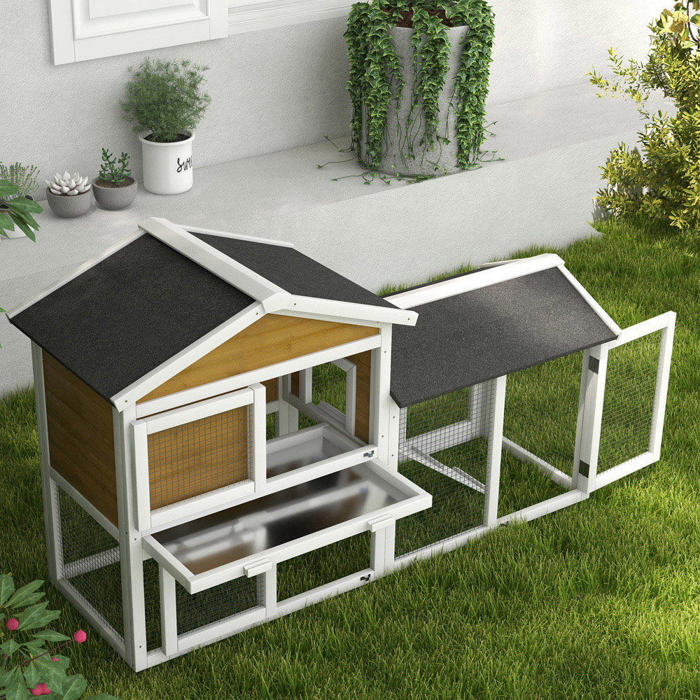 PawHut 2 Tier Natural Small Animal Pet Hutch with Run Image 4