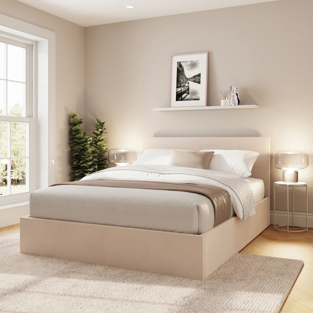 GFW Small Double Natural Velvet End Lift Ottoman Bed with Memory Pocket Spring Mattress Image 8