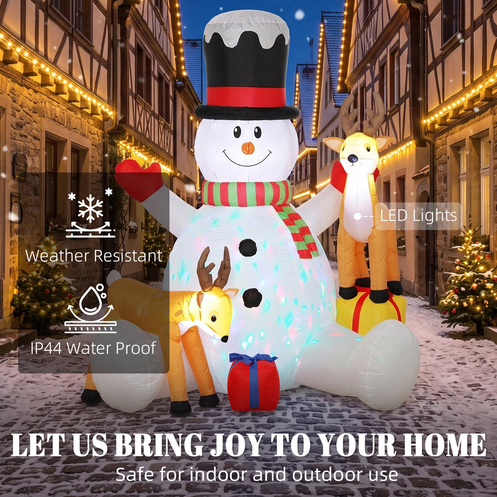 Outsunny 10 LED Giant Snowman with 2 Reindeer Inflatable Outdoor Christmas Decoration 7ft Image 4