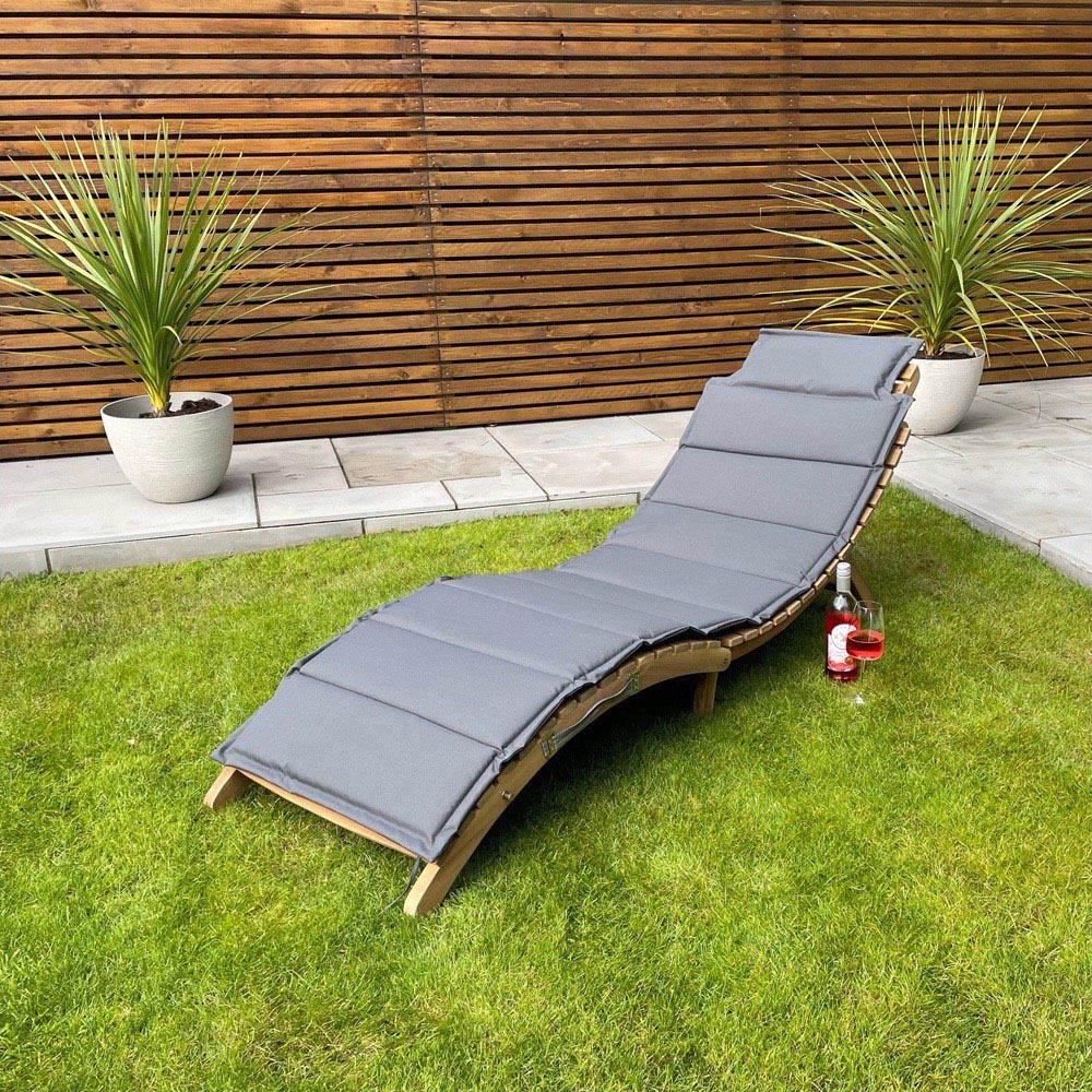 Garden Gear Morgan Set of 2 Acacia Sun Lounger with Grey Cushion Image 5