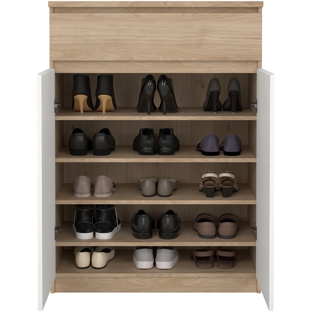 Florence 2 Door Single Drawer Jackson Hickory Oak and White Shoe Cabinet Image 3