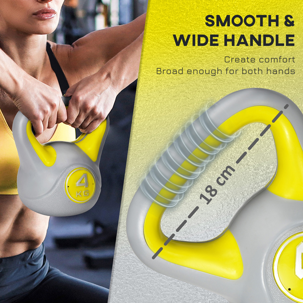 SPORTNOW Yellow and Grey Kettle Bell with Handle 4kg Image 8