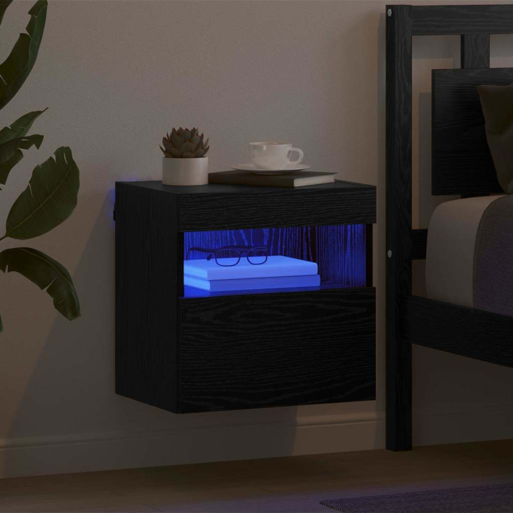 vidaXL Single Door Single Shelf Black Oak TV Cabinet with LED Lights Image 5