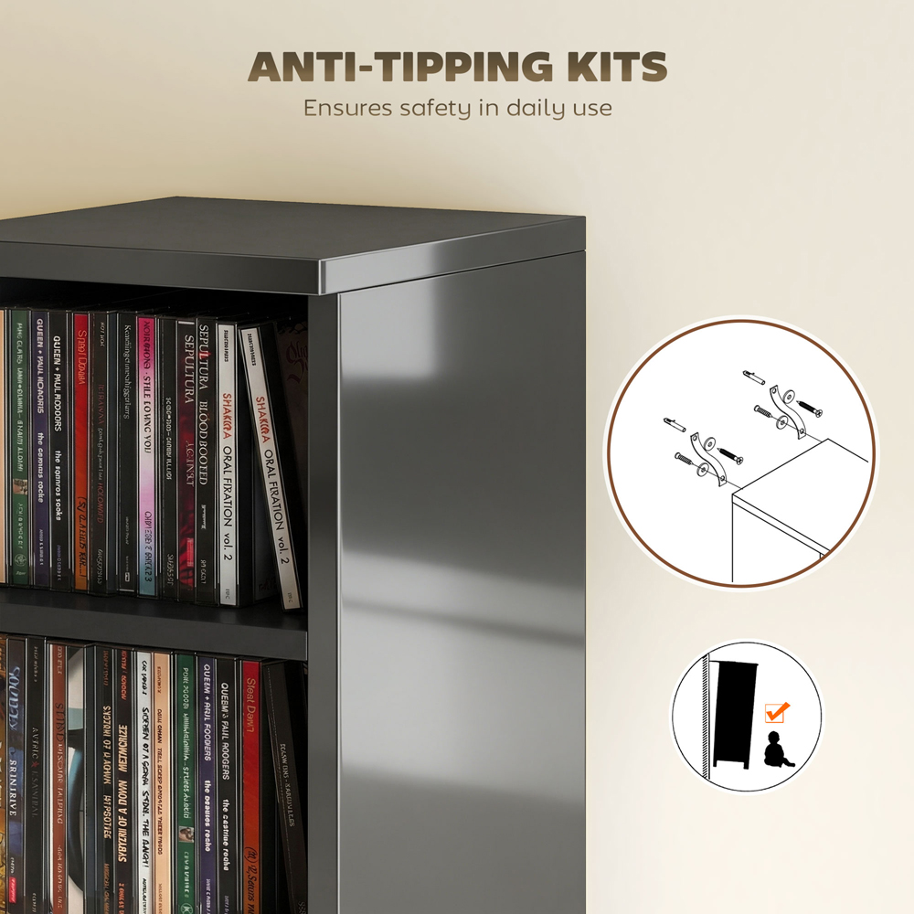 Portland 6 Shelf High Gloss Black Adjustable CD Storage Unit Set of 2 Image 6